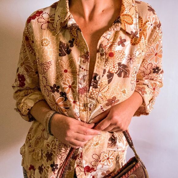 Serengeti Retro Floral Jacket Top Sz L - Picture 1 of 12